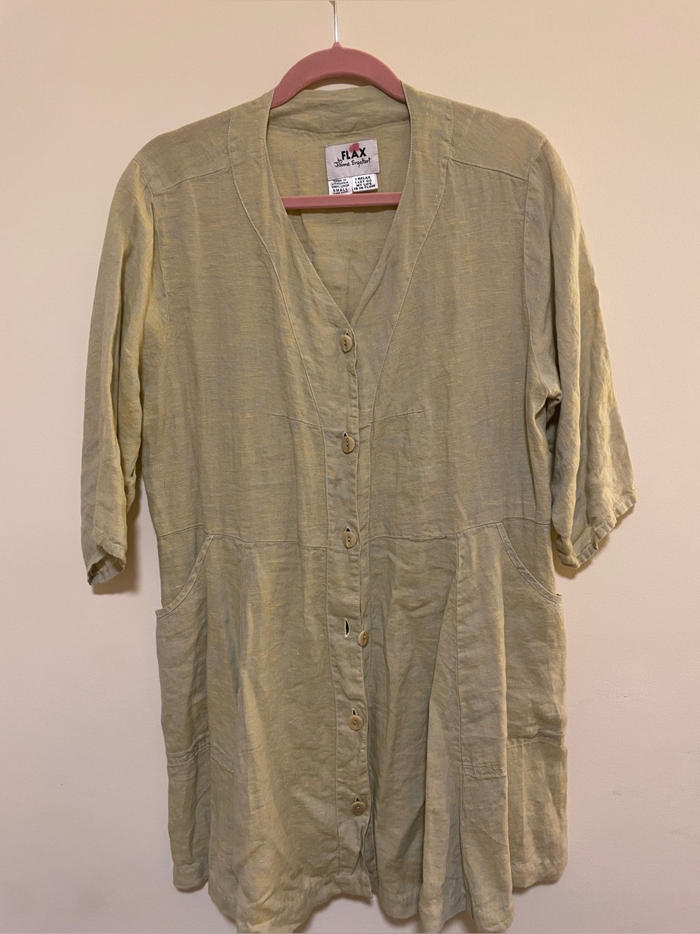 Wonens Linen Button-Front dress Shirt /Tunic in Sage